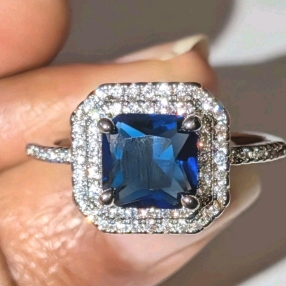 Elegant Blue and Silvery Women's Ring Sz 10